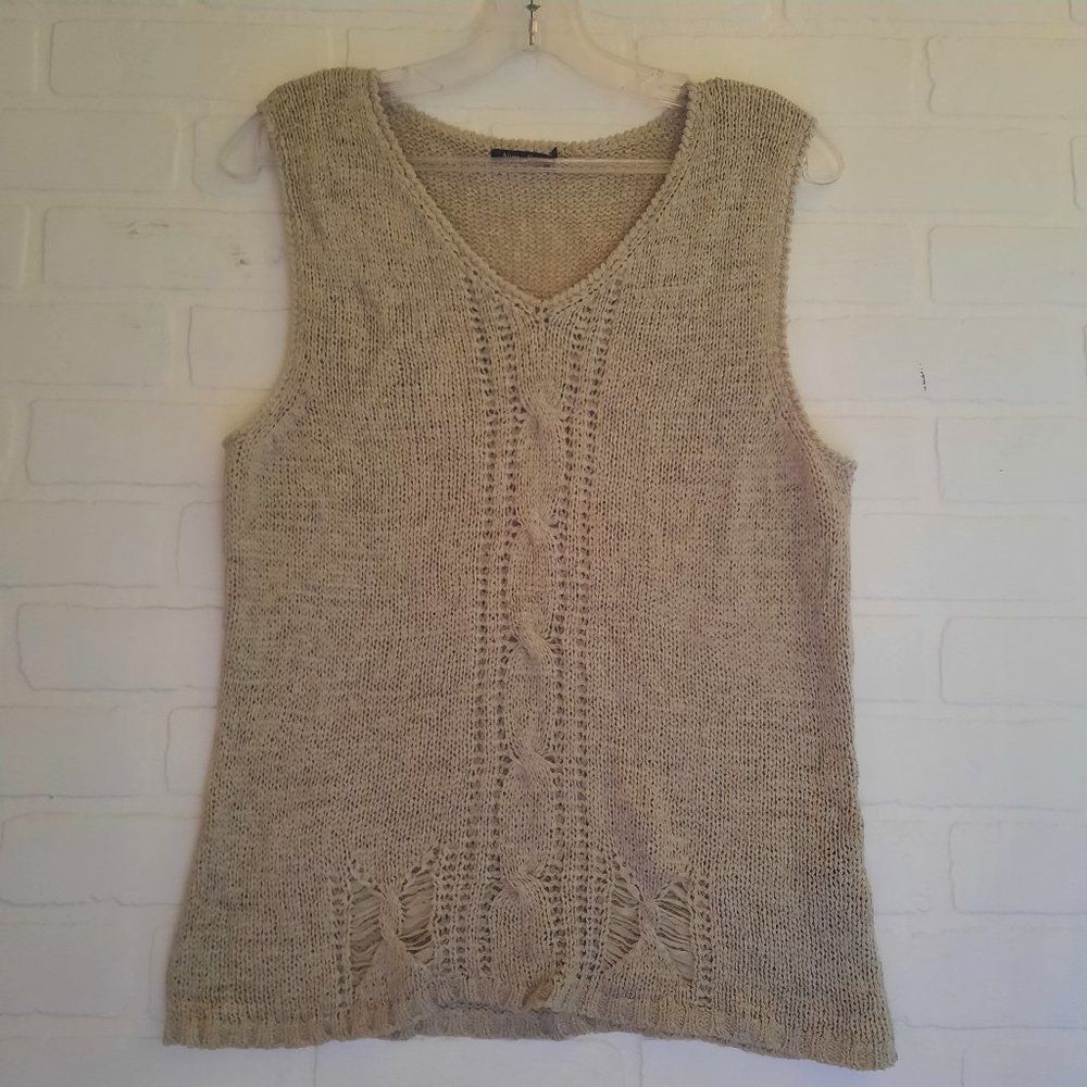 Alison Sheri Oatmeal Cable Knit Butterfly Weave Summer Vest Size Medium
